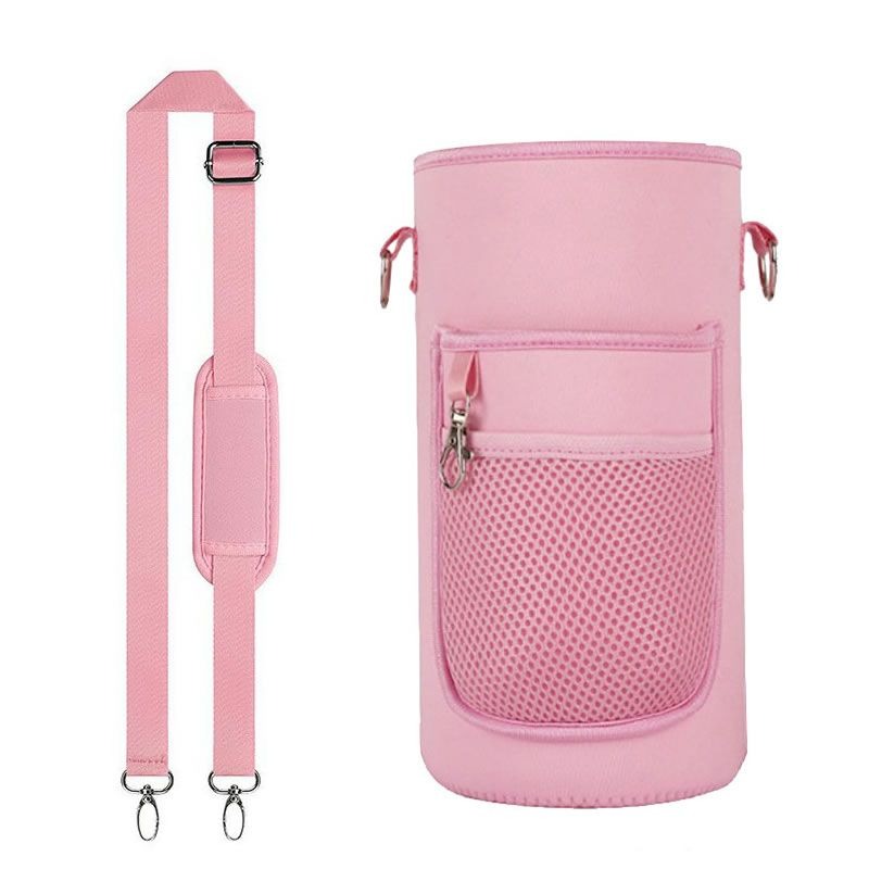Water Bottle Pouch with Shoulder Strap -Pink