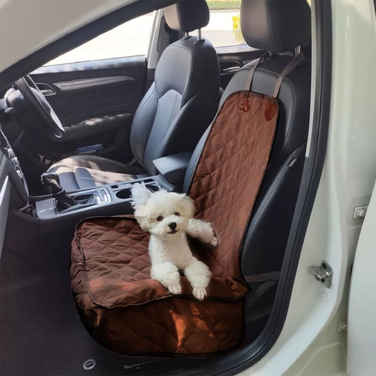 Waterproof Non-Slip 600D Oxford Cloth Pet Front Car Seat Protector - Brown variant image 2