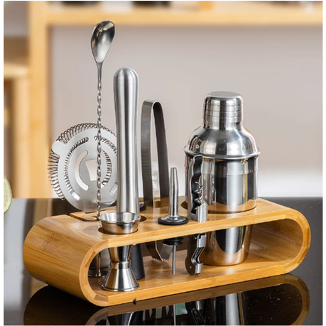 12 Piece Stainless Steel Cocktail Shaker With Wooden Stand 12TUO variant image 2