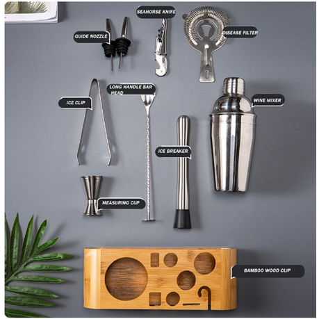 12 Piece Stainless Steel Cocktail Shaker With Wooden Stand 12TUO variant image 3