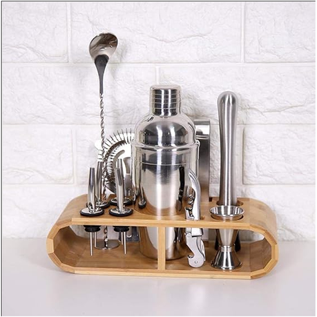 12 Piece Stainless Steel Cocktail Shaker With Wooden Stand 12TUO variant image 5