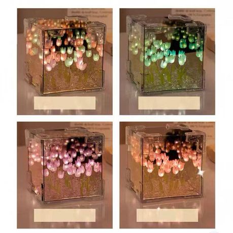 2 in 1 Mirror Night Light, Cube Mirror Lamp with LED Tulips variant image 5