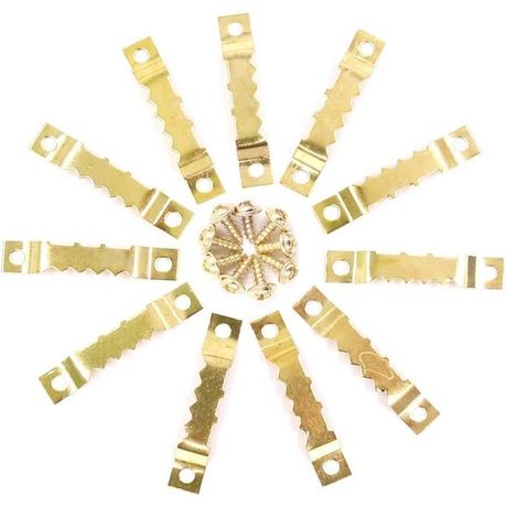 200 Pieces Serrated Picture Frame Double Hole Hanging Clip with Screw Gold variant image 2