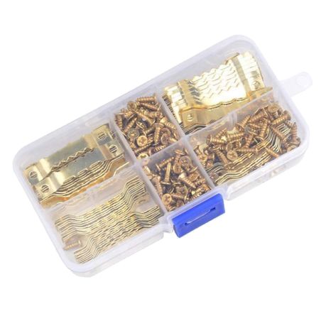 200 Pieces Serrated Picture Frame Double Hole Hanging Clip with Screw Gold variant image 4