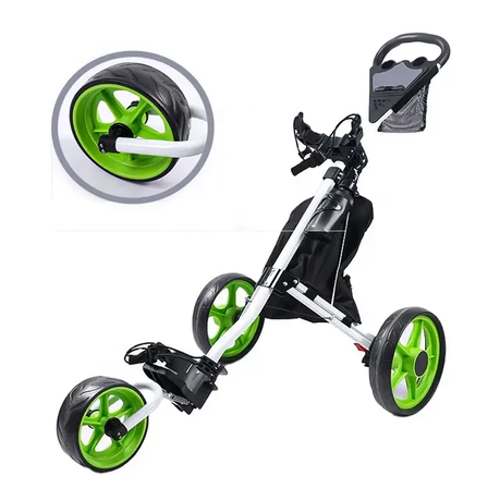 3 Wheel Golf Push Cart - Ball Bag, Storage Bag, Water Cup - Green variant image 5