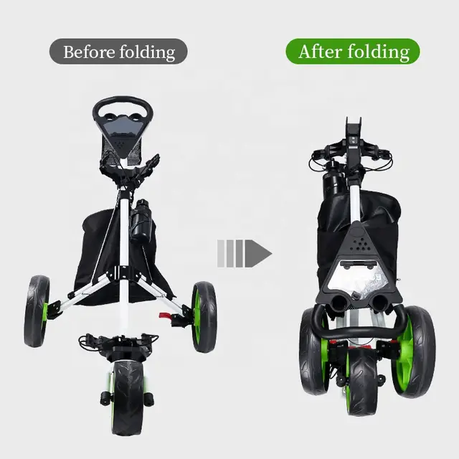 3 Wheel Golf Push Cart - Ball Bag, Storage Bag, Water Cup - Green variant image 6