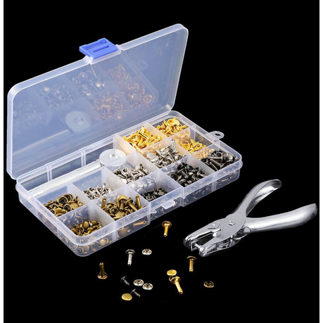 360 Piece Leather Rivets Double Cap Rivet Tubular Metal Studs With 4 Tools variant image 4