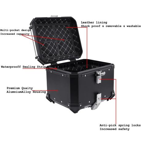 45L Motorcycle Top Case Aluminum Trunk Tour Tail Box with Security Lock variant image 3