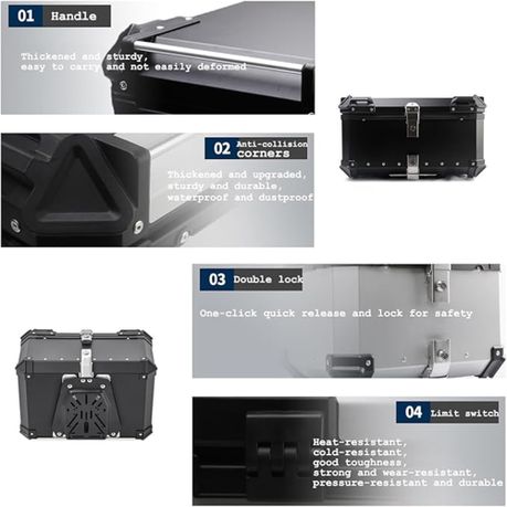 45L Motorcycle Top Case Aluminum Trunk Tour Tail Box with Security Lock variant image 4