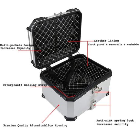 45L Motorcycle Top Case Aluminum Trunk Tour Tail Box with Security Lock variant image 9