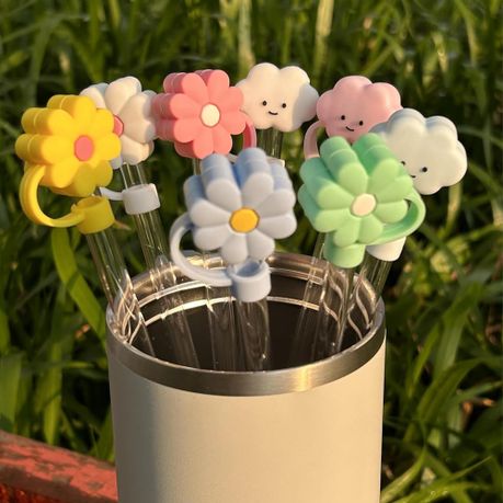 6 Pcs Flowers & Clouds Silicone Straw Tip Covers Decoration for 6-10 mm variant image 2