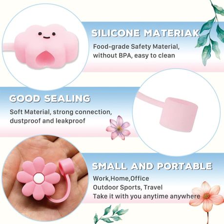 6 Pcs Flowers & Clouds Silicone Straw Tip Covers Decoration for 6-10 mm variant image 3