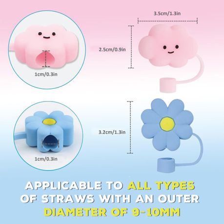 6 Pcs Flowers & Clouds Silicone Straw Tip Covers Decoration for 6-10 mm variant image 5