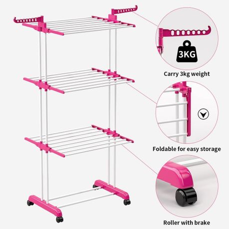67.7 Inch Height 3 Tier Foldable Rolling Clothing Drying Rack variant image 14