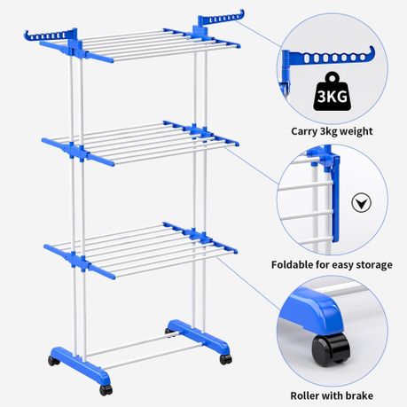 67.7 Inch Height 3 Tier Foldable Rolling Clothing Drying Rack variant image 4