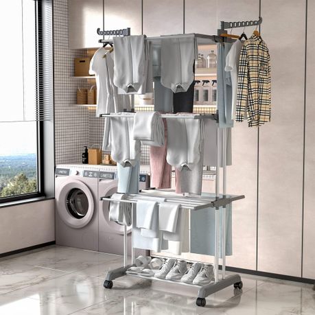 67.7 Inch Height 3 Tier Foldable Rolling Clothing Drying Rack variant image 7