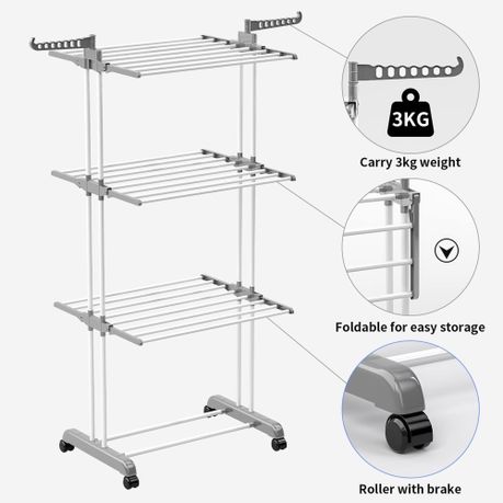 67.7 Inch Height 3 Tier Foldable Rolling Clothing Drying Rack variant image 9
