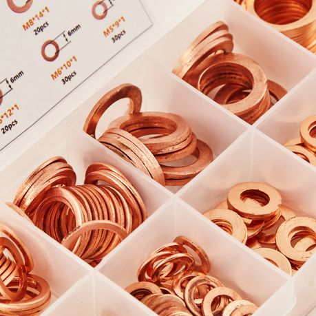 9 Sizes Copper Metric Sealing Flat Washer Assortment Kit 200 Piece variant image 2