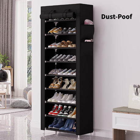 9 Tier Shoe Rack with Dustproof Cover&2 Pockets for Shoe Storage Organizer variant image 3