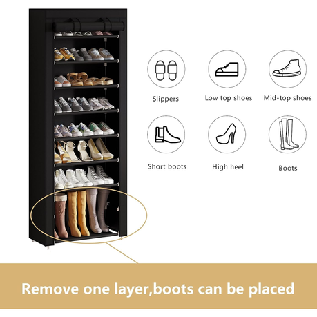 9 Tier Shoe Rack with Dustproof Cover&2 Pockets for Shoe Storage Organizer variant image 5