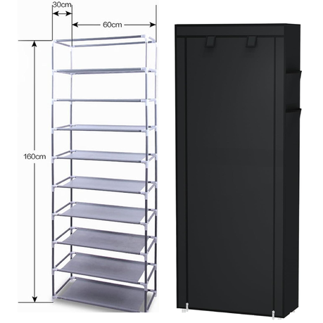 9 Tier Shoe Rack with Dustproof Cover&2 Pockets for Shoe Storage Organizer variant image 8