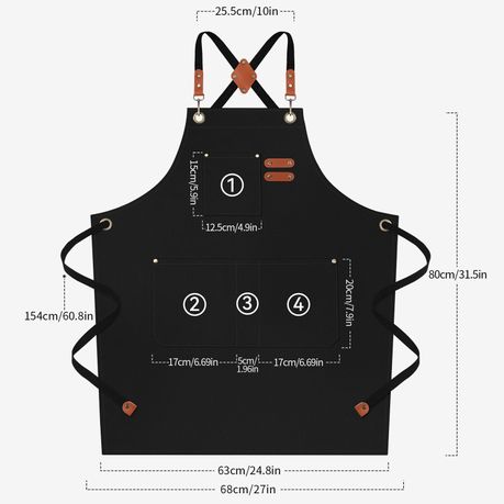Black Chef Apron for Men Women, Water-Resistant Cotton Canvas variant image 2