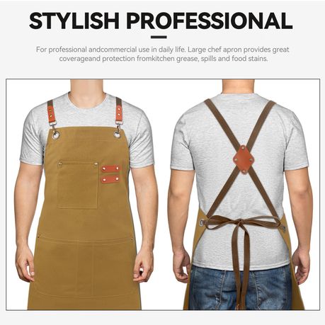 Black Chef Apron for Men Women, Water-Resistant Cotton Canvas variant image 11