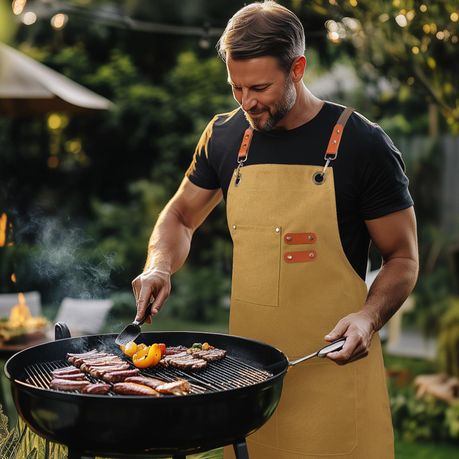 Black Chef Apron for Men Women, Water-Resistant Cotton Canvas variant image 14