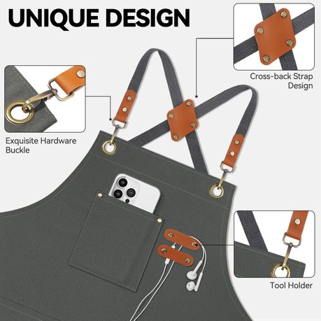 Black Chef Apron for Men Women, Water-Resistant Cotton Canvas variant image 17