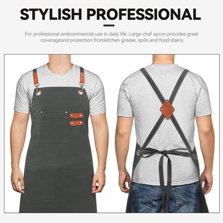 Black Chef Apron for Men Women, Water-Resistant Cotton Canvas variant image 18