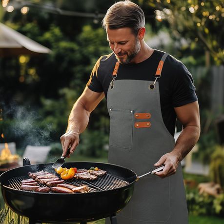 Black Chef Apron for Men Women, Water-Resistant Cotton Canvas variant image 21