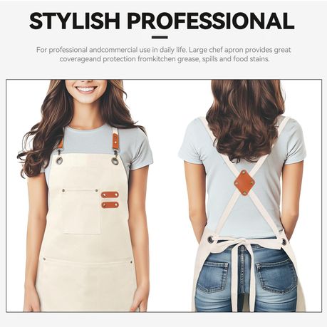 Black Chef Apron for Men Women, Water-Resistant Cotton Canvas variant image 25
