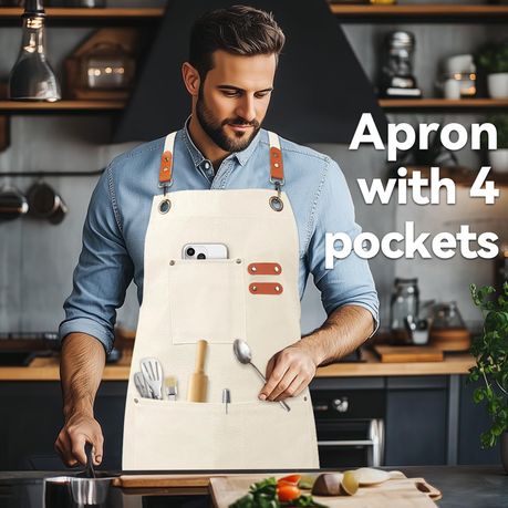 Black Chef Apron for Men Women, Water-Resistant Cotton Canvas variant image 27