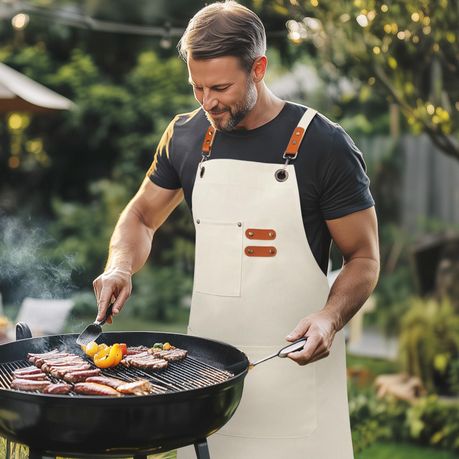Black Chef Apron for Men Women, Water-Resistant Cotton Canvas variant image 28