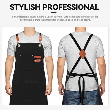 Black Chef Apron for Men Women, Water-Resistant Cotton Canvas variant image 4