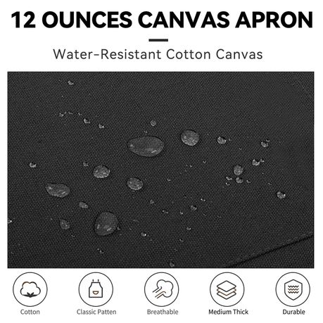 Black Chef Apron for Men Women, Water-Resistant Cotton Canvas variant image 5