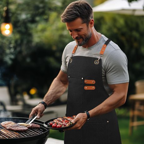 Black Chef Apron for Men Women, Water-Resistant Cotton Canvas variant image 7