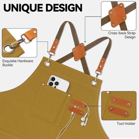 Black Chef Apron for Men Women, Water-Resistant Cotton Canvas variant image 10