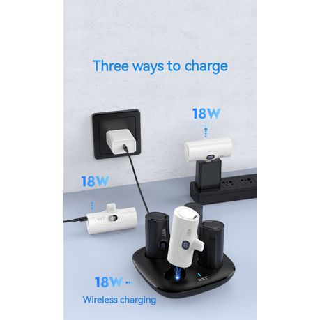 Capsule Charging Power Bank with Charge Stand Phone Holder 5000 mAh x4 - Black variant image 3