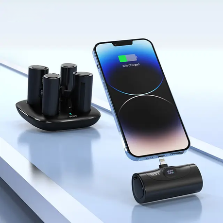 Capsule Charging Power Bank with Charge Stand Phone Holder 5000 mAh x4 - Black variant image 4