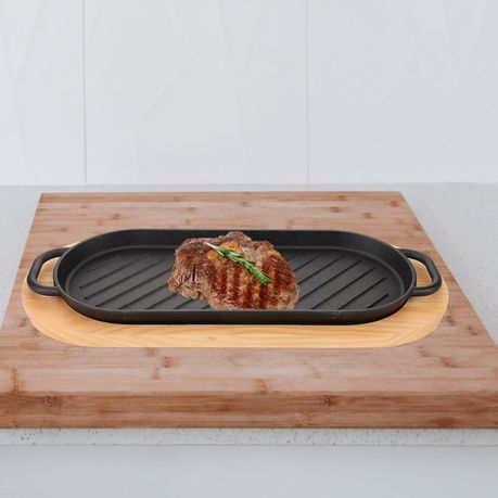 Cast Iron Steak Plate with Wooden Tray, Grill Pan - HY-346 variant image 2