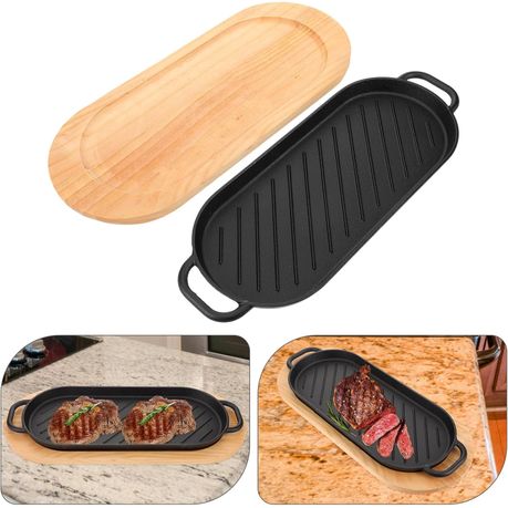 Cast Iron Steak Plate with Wooden Tray, Grill Pan - HY-346 variant image 3