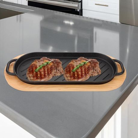 Cast Iron Steak Plate with Wooden Tray, Grill Pan - HY-346 variant image 4