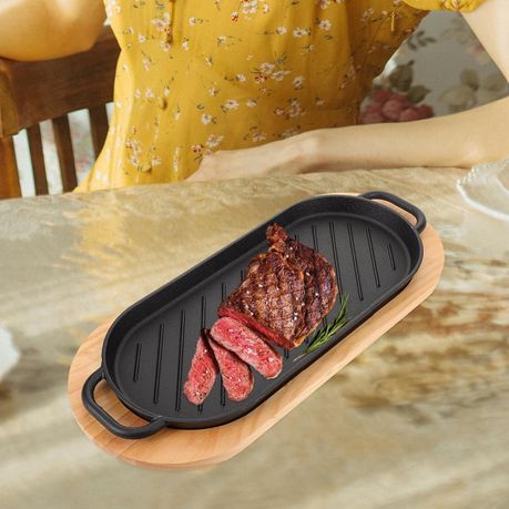 Cast Iron Steak Plate with Wooden Tray, Grill Pan - HY-346 variant image 5