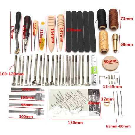 Craft 59 Piece Heavy Duty Leather Craft Stitching Groover Needle Tools Kit variant image 2