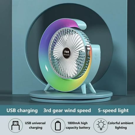 Desktop Mute 3-speed Fan Night Light, USB Charging Mini Fan variant image 2