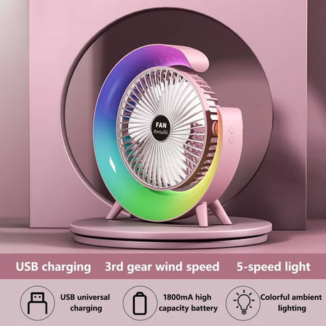 Desktop Mute 3-speed Fan Night Light, USB Charging Mini Fan variant image 9