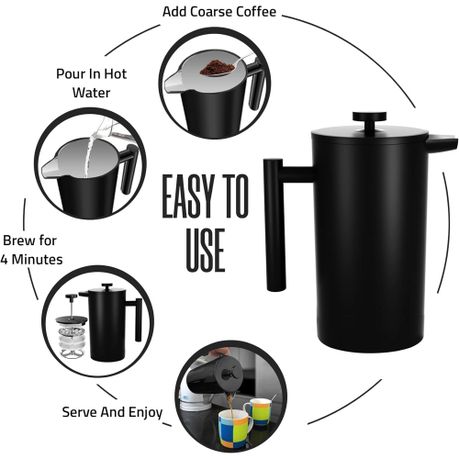 French Press Coffee Maker Double Wall Insulated Stainless Steel - 1000ml variant image 2