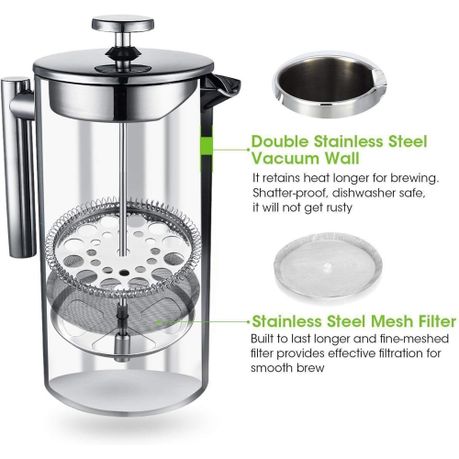 French Press Coffee Maker Double Wall Insulated Stainless Steel - 1000ml variant image 13