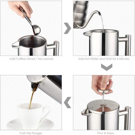 French Press Coffee Maker Double Wall Insulated Stainless Steel - 1000ml variant image 23
